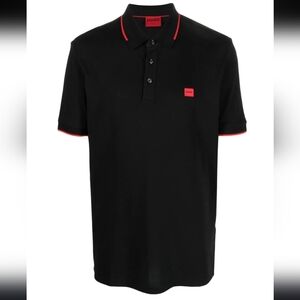 HUGO Mens Black logo-patch cotton polo shirt XL